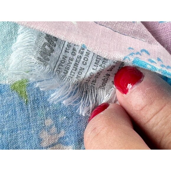 Vintage 70s flat/top sheet, blue pink floral bedsheet, twin size, Wabasso - Picture 4 of 5